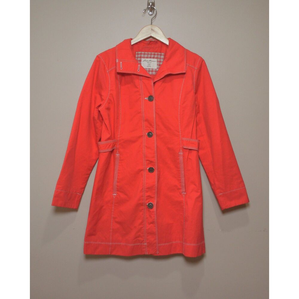 Eddie Bauer Red Rain Jacket M Lightweight Utility Trench Coat Outdoor Preppy - Picture 2 of 8